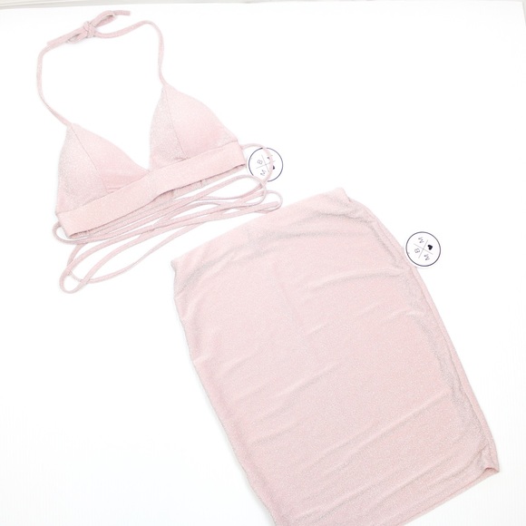 Pink Silver Glitter Halter Two Piece Dress - Picture 6 of 8